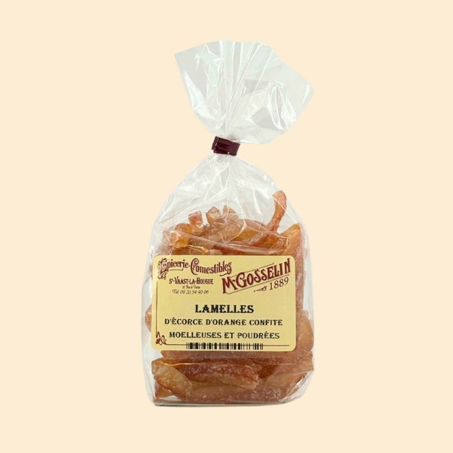 Lamelles d'écorce d'orange confite moelleuses et poudrées