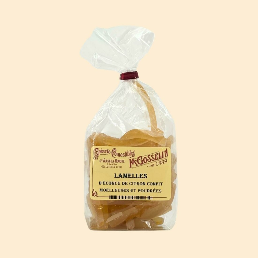 Lamelles d'écorce de citron confit moelleuses et poudrées