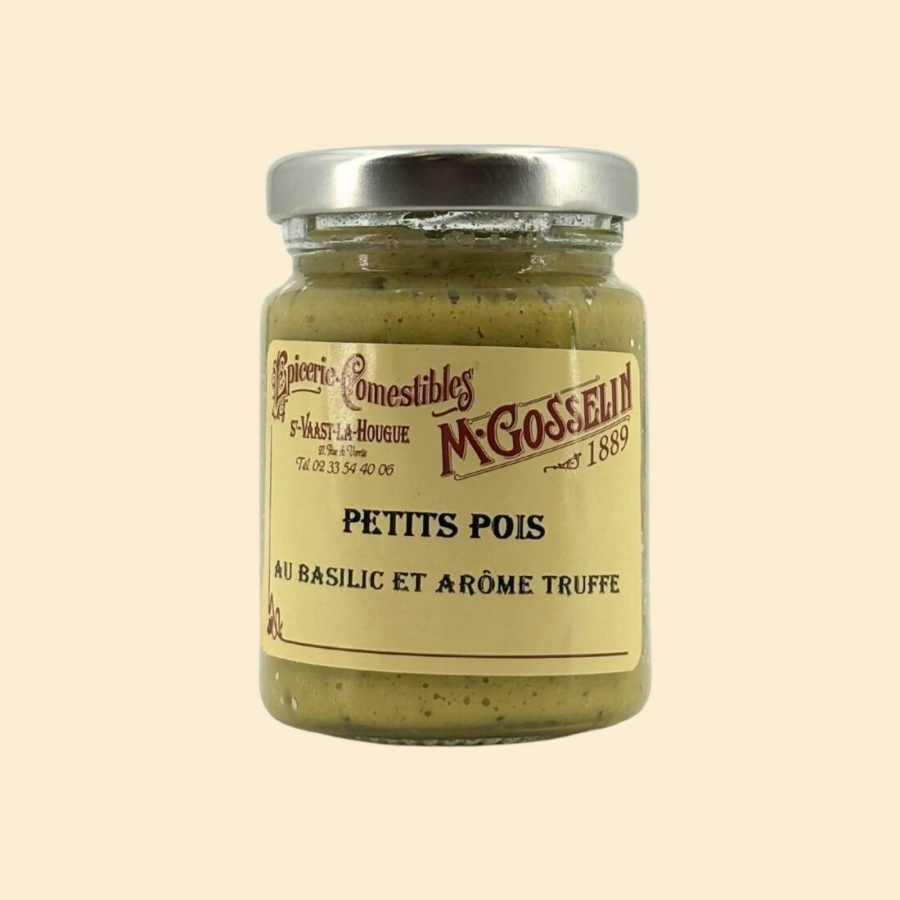Petits pois au basilic et arôme truffe