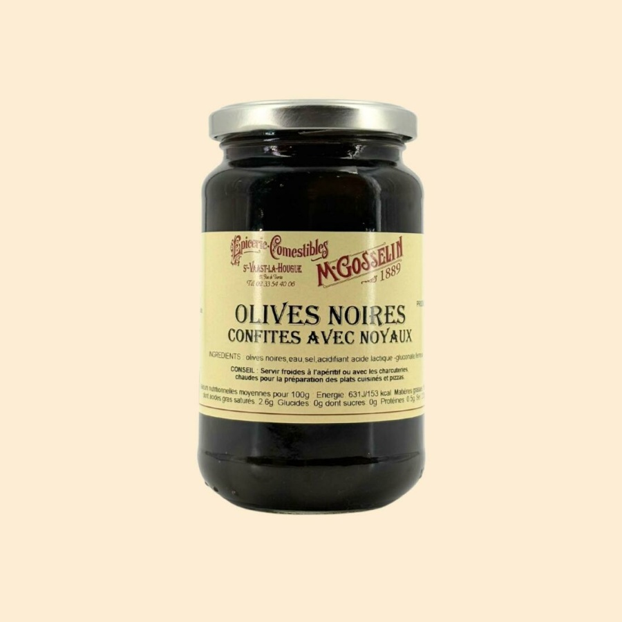 Olives noires confites avec noyaux