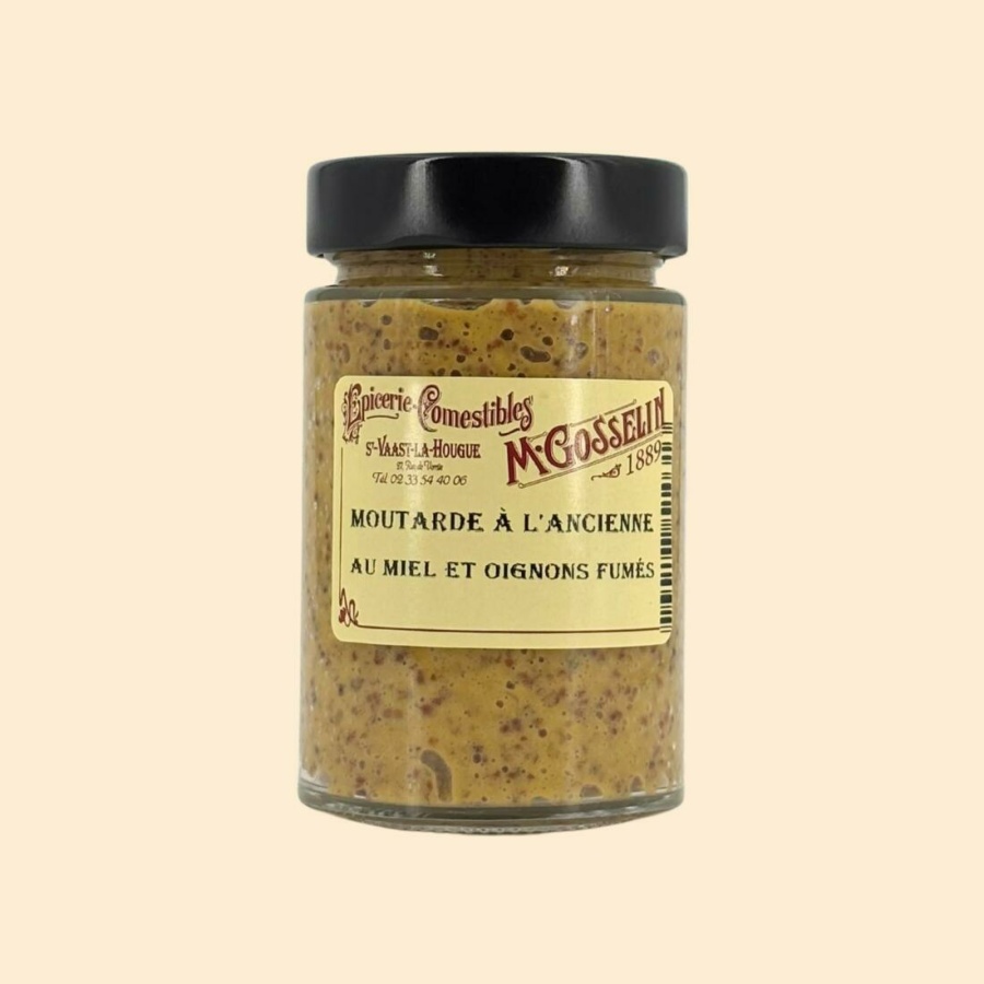 Moutarde à l'ancienne au miel et oignons fumés