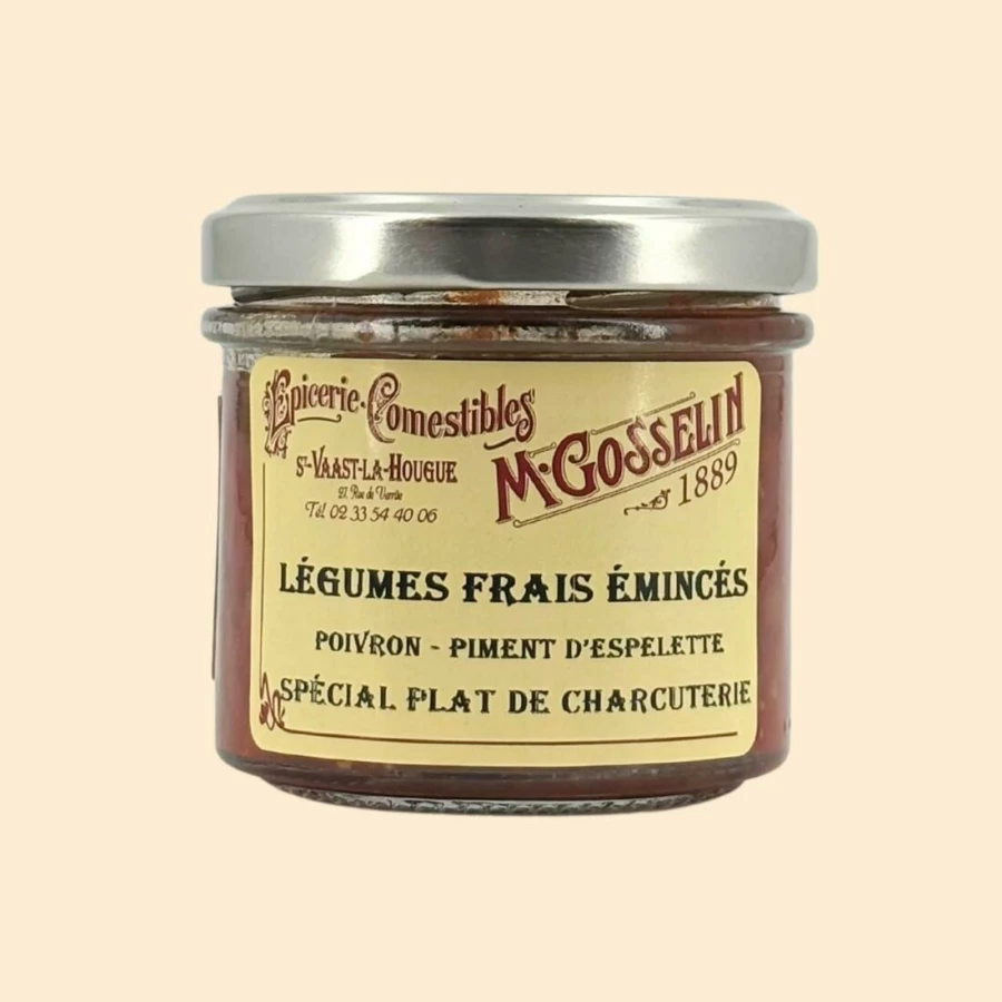 Légumes frais émincés poivron, piment d’Espelette "spécial plat de charcuterie"