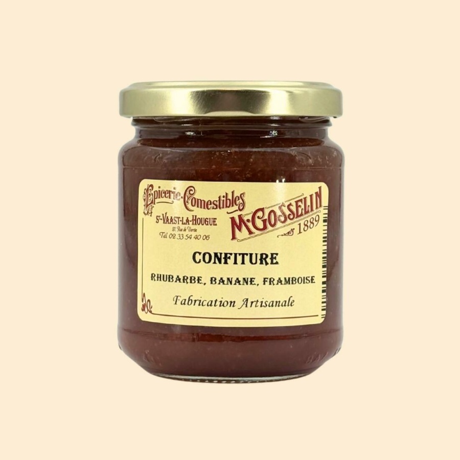 Confiture rhubarbe, banane, framboise