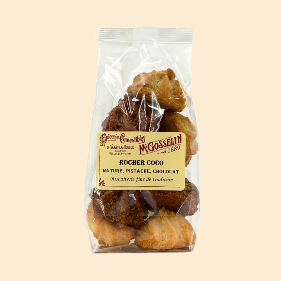 Rocher coco nature, pistache, chocolat