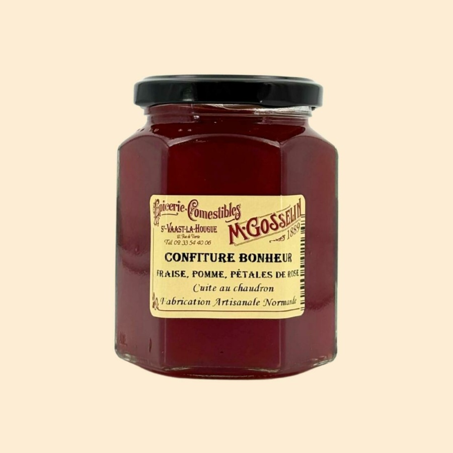 Confiture fraise, pomme, pétales de rose